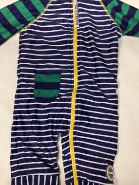 Kids' Navy & White Striped One-Piece with Green Accents.  Wetsuit please read